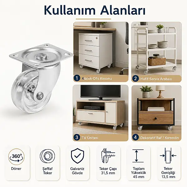Hts Döner Tablalı Şeffaf Tekerlek 32mm (117) - 2