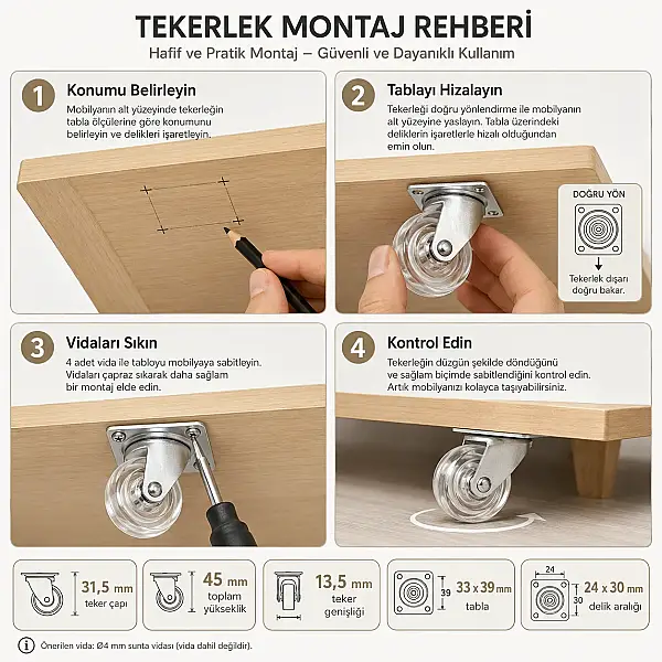 Hts Döner Tablalı Şeffaf Tekerlek 32mm (117) - 3