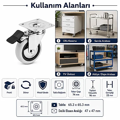 Hts Döner Tablalı Gri Tekerlek 50mm (353) - Hts (1)