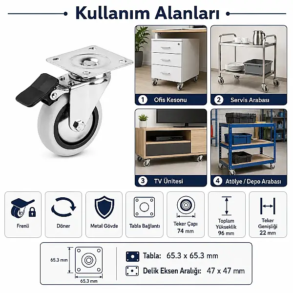 Hts Döner Tablalı Gri Tekerlek 50mm (353) - 2