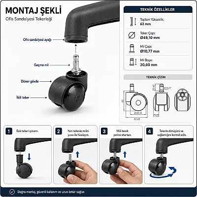 Hts Pimli Siyah Tekerlek 50mm (413) - Hts (1)
