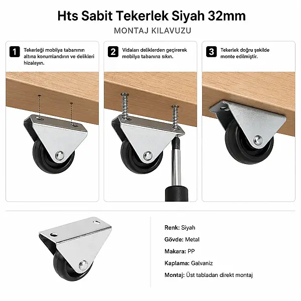 Hts Sabit Tekerlek Siyah 32mm (120-01-32-02) - 2