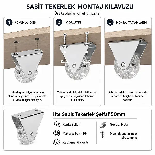 Hts Sabit Tekerlek Şeffaf 50mm (120-02-50-12) - 2