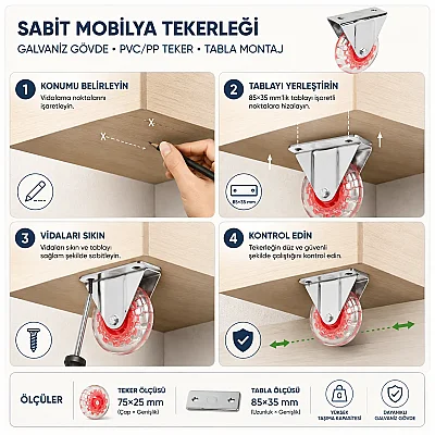 Hts Sabit Makaralı Tekerlek Kırmızı 75*25mm (120-07-03-03) - 3