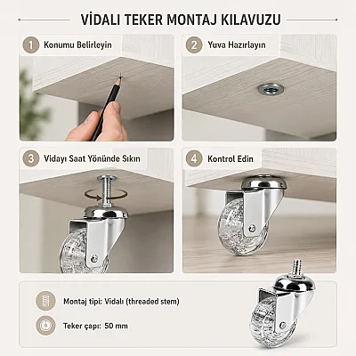 Hts Vidalı Makaralı Şeffaf Tekerlek 50mm (120-02-50-14) - Hts (1)