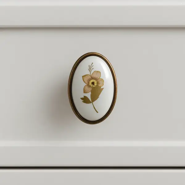 Tomurcuk Porselen Düğme Mobilya Kulbu Antik Bakır/Beyaz Renk Kulp (198-10-D-100) - 1