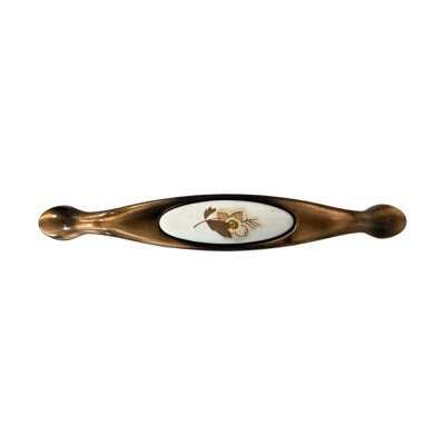 Tomurcuk Porselen Mobilya Kulbu Antik Bakır/Beyaz Renk 128mm Kulp (198-10-128-100) - 1
