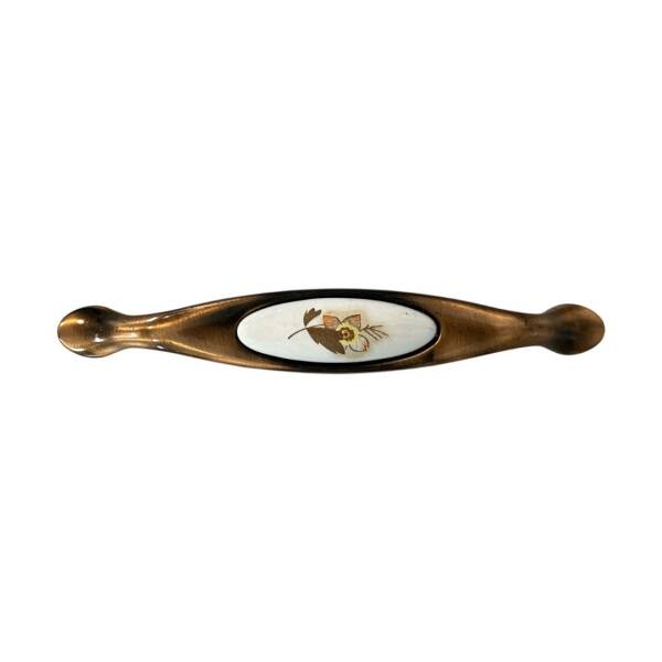 Tomurcuk Porselen Mobilya Kulbu Antik Bakır/Beyaz Renk 128mm Kulp (198-10-128-100) - 1
