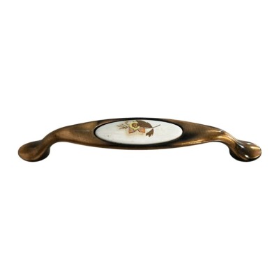 Tomurcuk Porselen Mobilya Kulbu Antik Bakır/Beyaz Renk 128mm Kulp (198-10-128-100) - 2