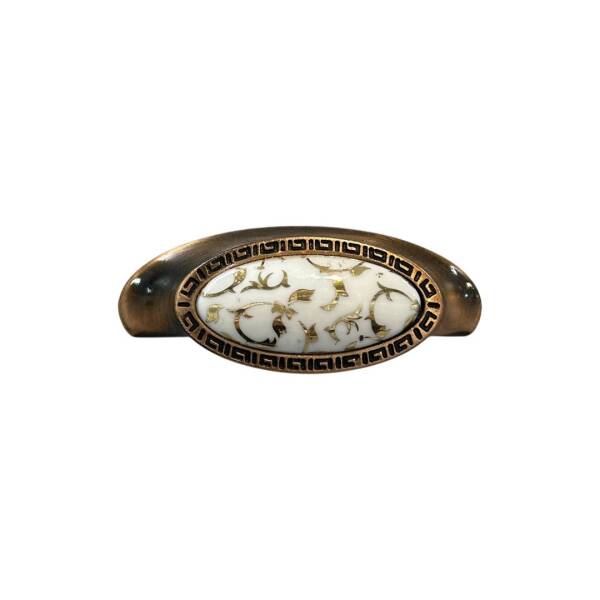 Tomurcuk Porselen Mobilya Kulbu Antik Bakır/Beyaz Renk 64mm Kulp (198-06-64-100) - 1