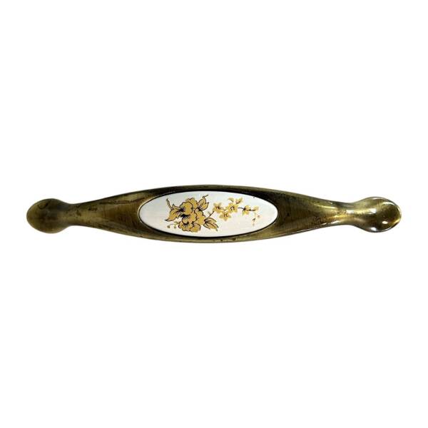 Tomurcuk Porselen Mobilya Kulbu Antik Sarı/Beyaz 128mm Kulp (198-11-128-94) - 1