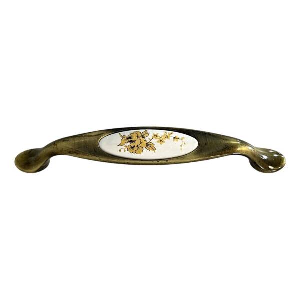 Tomurcuk Porselen Mobilya Kulbu Antik Sarı/Beyaz 128mm Kulp (198-11-128-94) - 2
