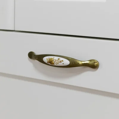 Tomurcuk Porselen Mobilya Kulbu Antik Sarı/Beyaz 128mm Kulp (198-11-128-94) - 1