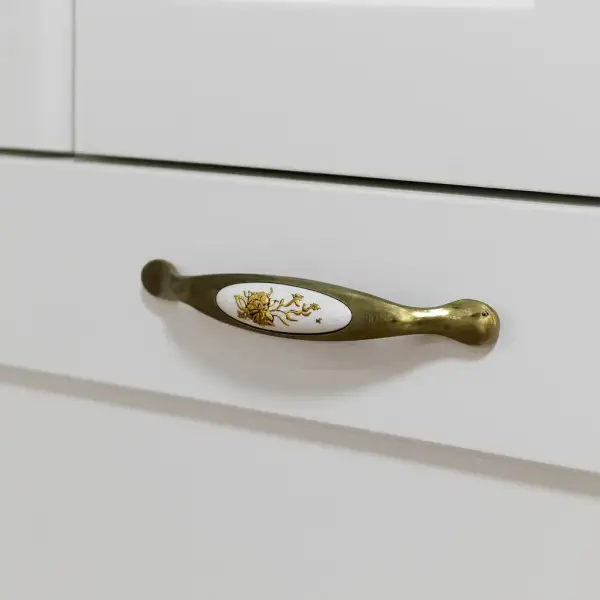 Tomurcuk Porselen Mobilya Kulbu Antik Sarı/Beyaz 128mm Kulp (198-11-128-94) - 1