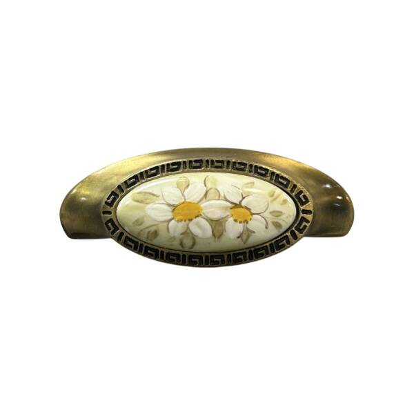 Tomurcuk Porselen Mobilya Kulbu Antik Sarı/Beyaz Renk 64mm Kulp (198-05-64-94) - 1