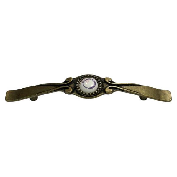 Tomurcuk Porselen Mobilya Kulbu Antik Sarı/Beyaz Renk 96mm Kulp (198-40-96-94) - 1