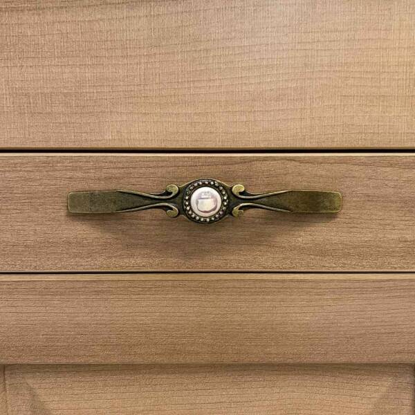 Tomurcuk Porselen Mobilya Kulbu Antik Sarı/Beyaz Renk 96mm Kulp (198-40-96-94) - 1