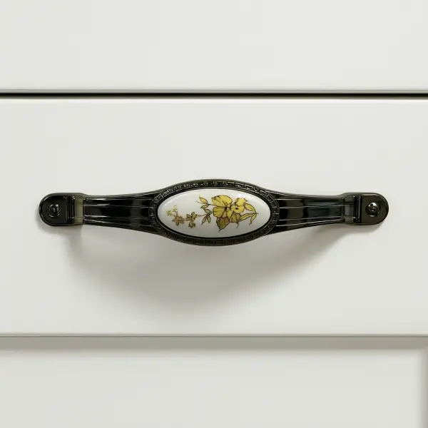 Tomurcuk Porselen Mobilya Kulbu Füme/Beyaz Renk 128mm Kulp (198-07-128-87) - 1