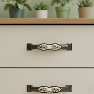 Tomurcuk Porselen Mobilya Kulbu Füme/Beyaz Renk 128mm Porselen Kulp (198-33-128-87) - Tomurcuk Porselen