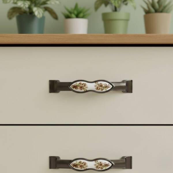 Tomurcuk Porselen Mobilya Kulbu Füme/Beyaz Renk 128mm Porselen Kulp (198-33-128-87) - 1