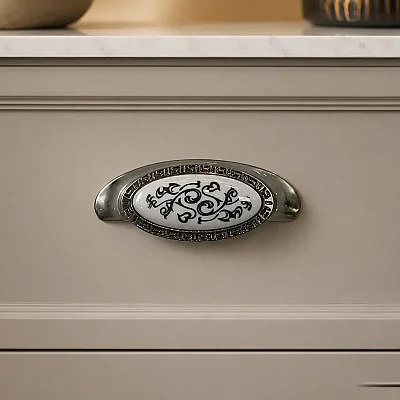 Tomurcuk Porselen Mobilya Kulbu Inox/Beyaz Renk 64mm Kulp (198-03-64-53) - 3