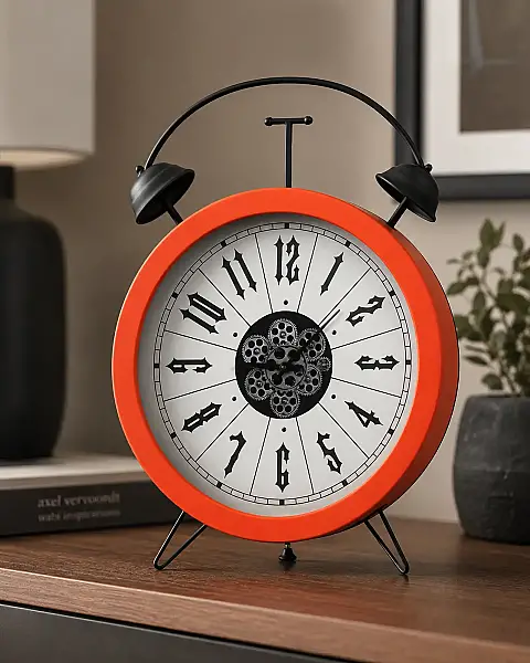 Turuncu Deri Kaplama Çarklı Çalar Saat 80*120 cm (AK.GLB0063) - 1