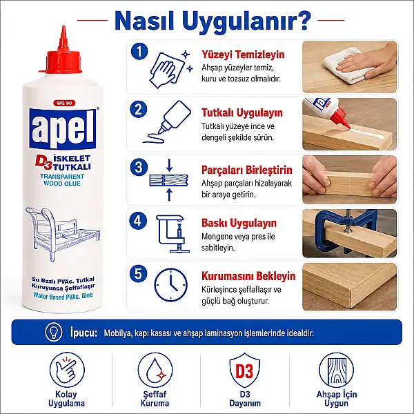Apel D3 İskelet Tutkalı 700gr WG90 - 5