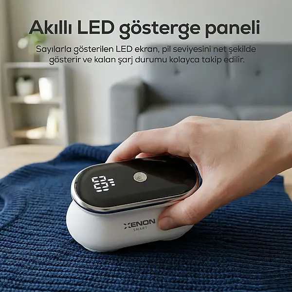 Tüy Toplama Tiftik Makinesi | 7200 RPM, 3 Kademe, Çift 6 Bıçaklı, LED Ekran, USB-C, 1800 mAh (X6175) - 3