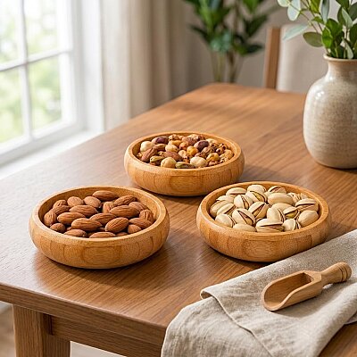 Üçlü Bambu Çerezlik Seti 9*9*3 cm (AMZ27) - 5
