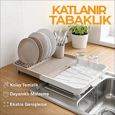 Katlanabilir Tabaklık Bulaşıklık Krem (AMZ29) - 4