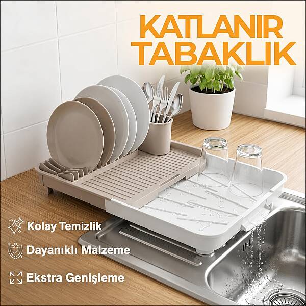 Katlanabilir Tabaklık Bulaşıklık Krem (AMZ29) - 4