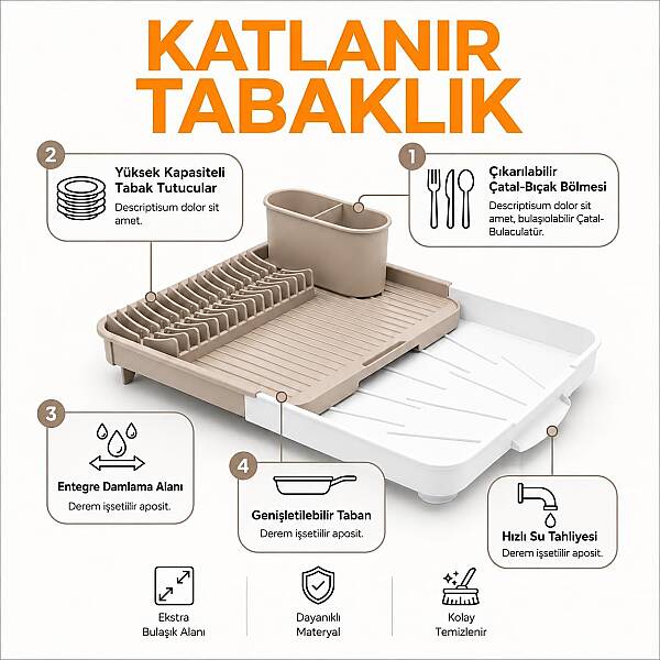 Katlanabilir Tabaklık Bulaşıklık Krem (AMZ29) - 5