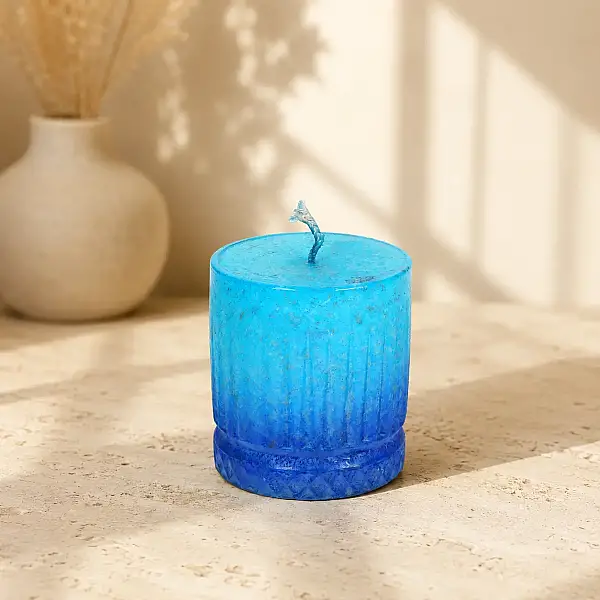 Vitale Altı Desenli Silindir Mum Mavi 10CM (AK.BRSM0082-M) - 2