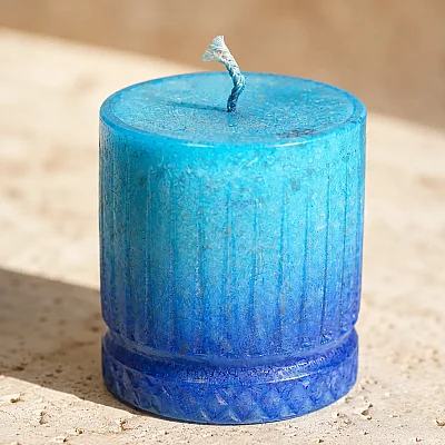 Vitale Altı Desenli Silindir Mum Mavi 10CM (AK.BRSM0082-M) - 3