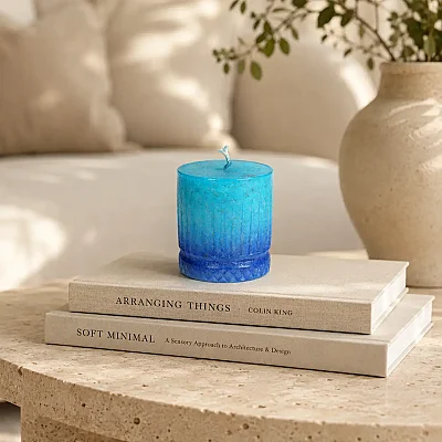 Vitale Altı Desenli Silindir Mum Mavi 10CM (AK.BRSM0082-M) - 1