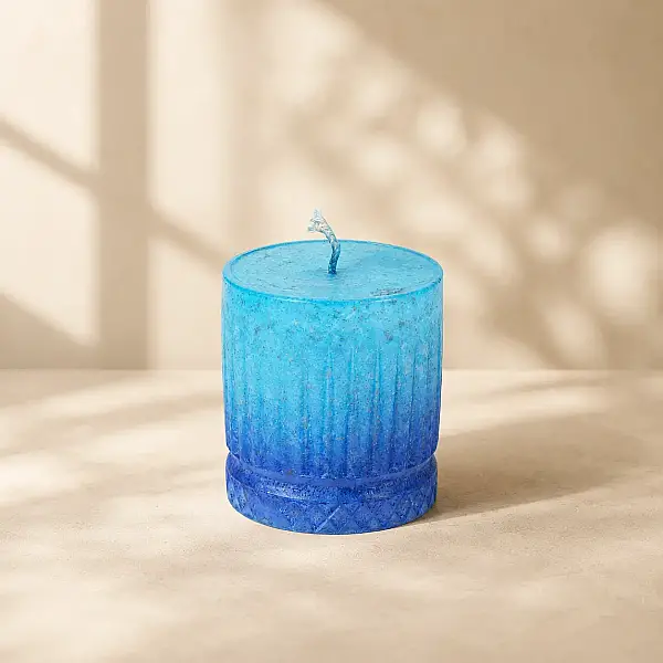 Vitale Altı Desenli Silindir Mum Mavi 10CM (AK.BRSM0082-M) - 4