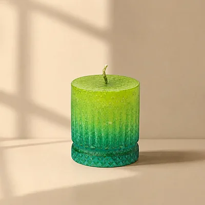 Vitale Altı Desenli Silindir Mum Yeşil 10 cm (AK.BRSM0082-Y) - 4