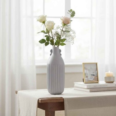 Vitale Antıque Gri Vazo Büyük 14*14*45 Cm (AK.JL0048) - 