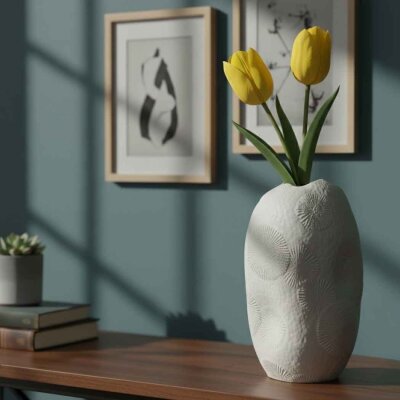 Vitale Beyaz Fosil Vazo 26*27*20 Cm (AK.JM00019) - Vitale