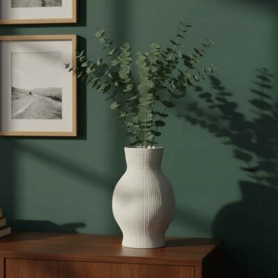 Vitale Beyaz Darbeli Vazo Kısa 15*15*23 Cm (AK.JM00010) - Vitale