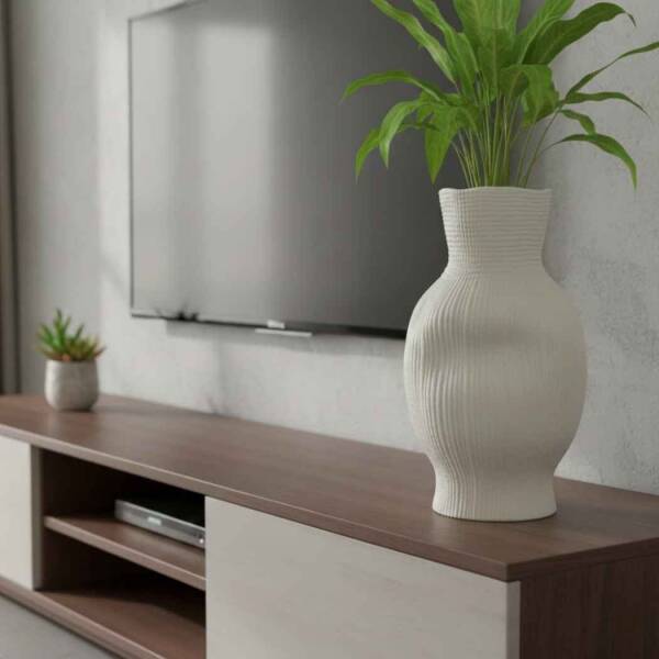 Vitale Beyaz Darbeli Vazo Uzun 17*17*30 Cm (AK.JM00008) - 1