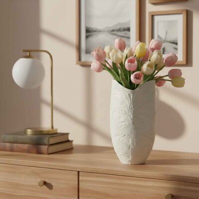 Vitale Beyaz Yaprak Vazo 19*18*36 Cm (AK.JM00001) - Vitale