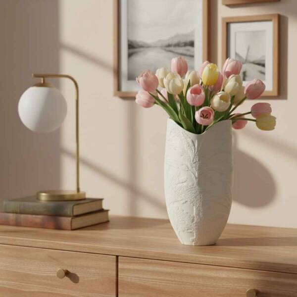 Vitale Beyaz Yaprak Vazo 19*18*36 Cm (AK.JM00001) - 1