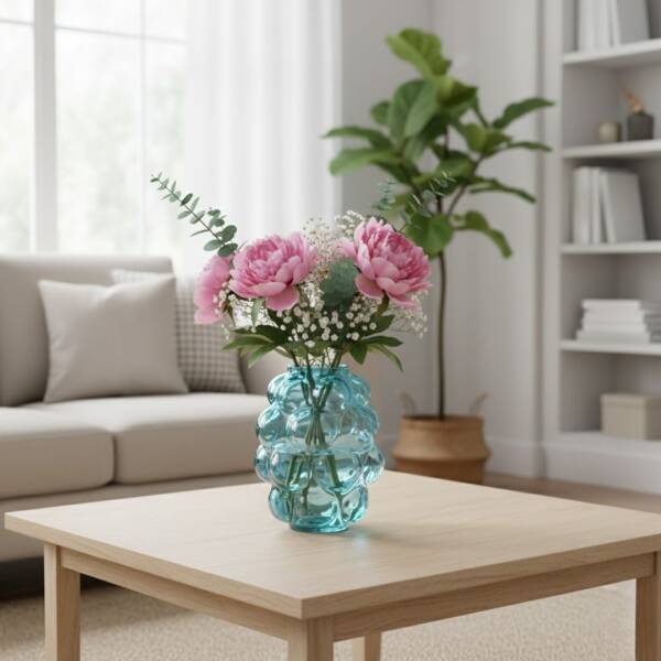 Vitale Mavi Kabarcık Cam Vazo 16*16*20,5 cm (AK.JK0038) - 1