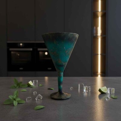 Vitale Rani Eskitme Rustik Yeşil Kokteyl Bardağı Dekor (AK.DW0063) - Vitale