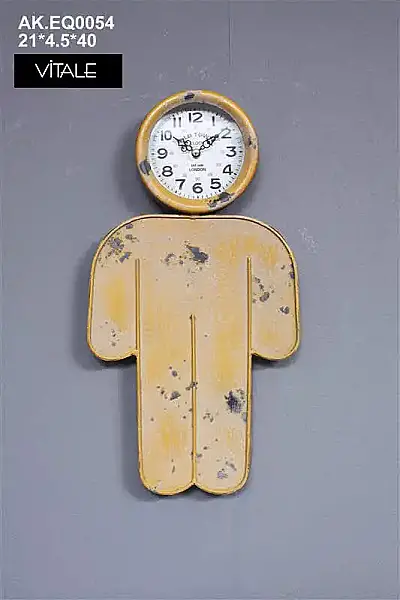 Vitale Sarı Metal Erkek Figürlü Duvar Saati 21*4.5*40 Cm (AK.EQ0054) - 1