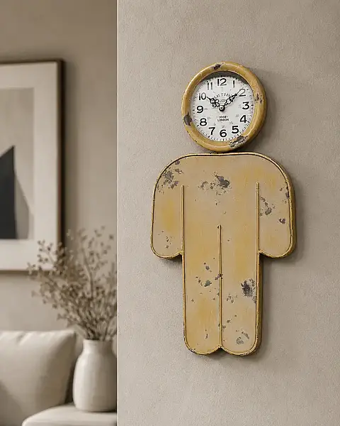 Vitale Sarı Metal Erkek Figürlü Duvar Saati 21*4.5*40 Cm (AK.EQ0054) - 1