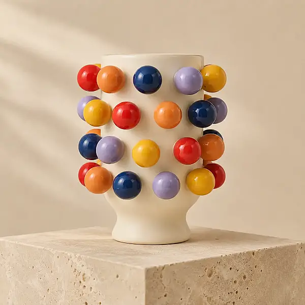 Vitale Seramik Puantiyeli Küçük Vazo 19*19*24 cm (AK.KD0012) - 4
