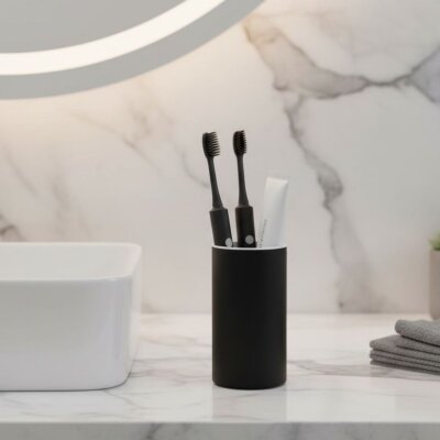 Vitale Tezgah Üstü Yuvarlak Diş Fırçalık Mat Siyah (KBW-631MB) - Vitale