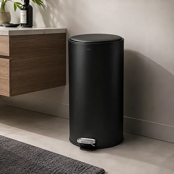 Vivarel Round Mat Siyah Çöp Kovası 30 L (VA 9207) - 2